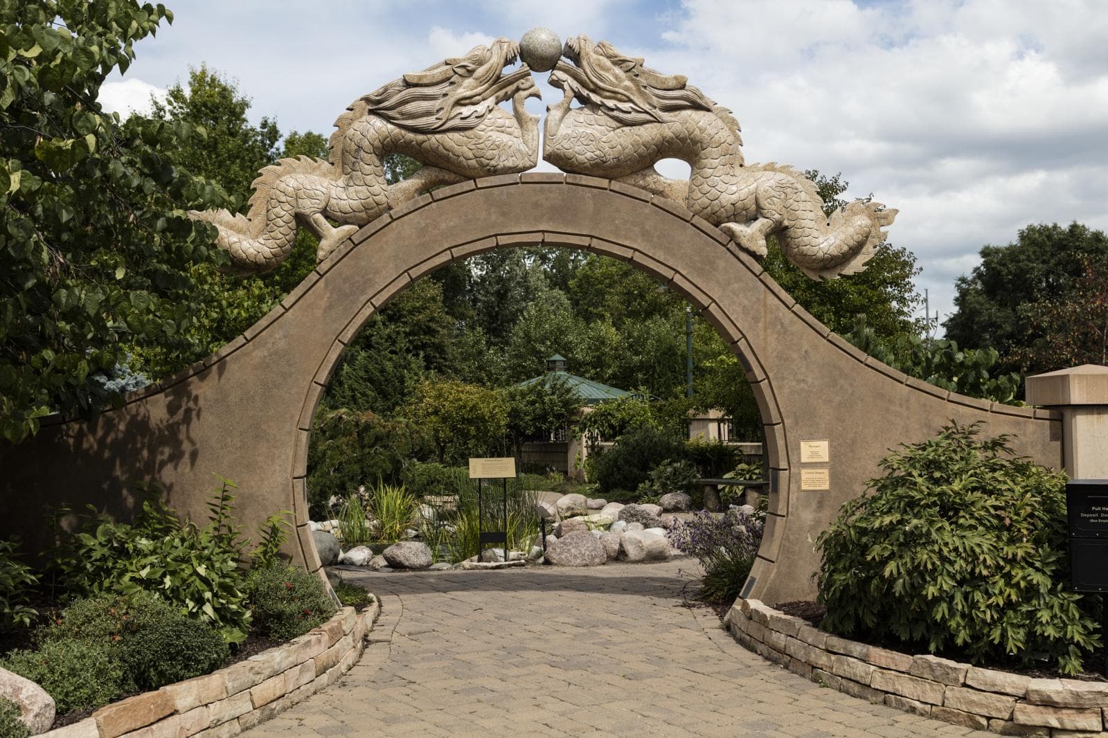Dragon-topped Moongate at the Riverside International Friendship Gardens